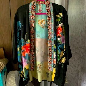 Johnny Was black multi silk shirt kimono, M